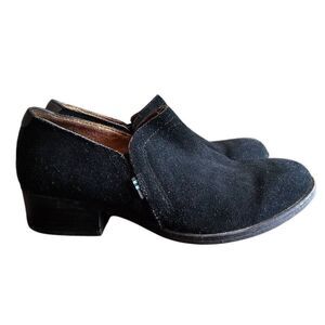 TOMS Shaye Booties Women's 6 Black Suede Block Heels Ankle Slip On